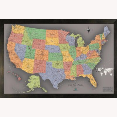 Magnetic Travel Map USA, Modern Grey, 36×24