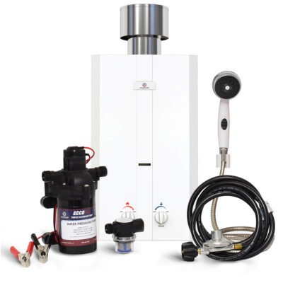 Eccotemp L10 Portable Outdoor Tankless Water Heater w/ EccoFlo Diaphragm 12V Pump, Strainer & Shower Set