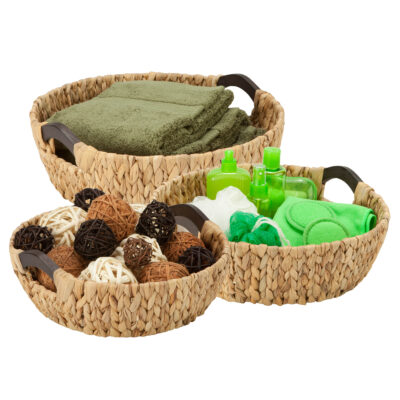 Honey Can Do 3-Piece Round Wood Storage Baskets, Natural