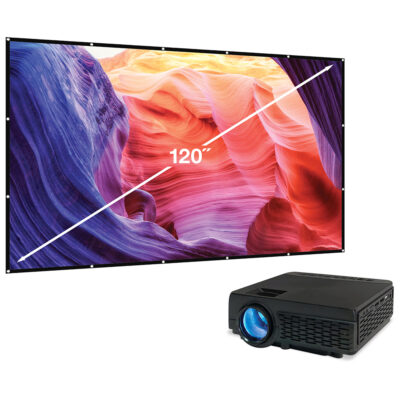 Projector with Bluetooth and 120″ Indoor Projection Screen Bundle