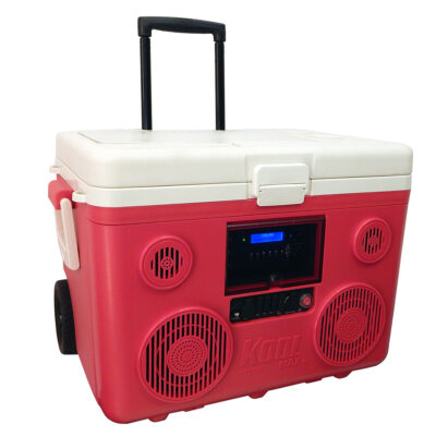 40-Quart Wheeled Cooler, Bluetooth PA System and Power Station – Red