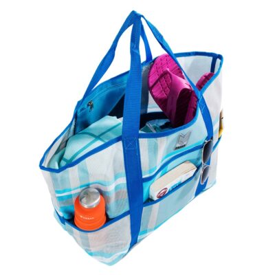 CGEAR Sand-Free Multi-Pocket Beach Tote, Blue Plaid