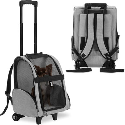 KOPEKS Deluxe Backpack Pet Travel Carrier with Wheels – Heather Gray – Approved by Most Airlines