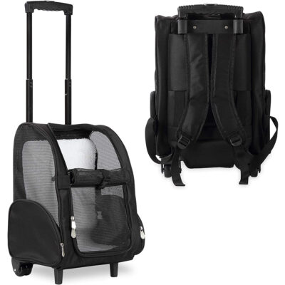 KOPEKS Deluxe Backpack Pet Travel Carrier with Double Wheels – Black – Approved by Most Airlines