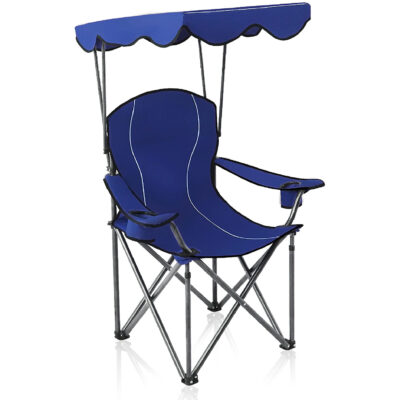 Folding Camp Recliner with Shade Canopy, Navy