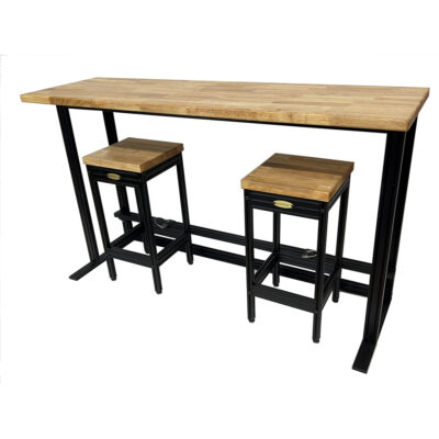 Counter-Height Bar with Butcher Block Top & Locking Bar Stools