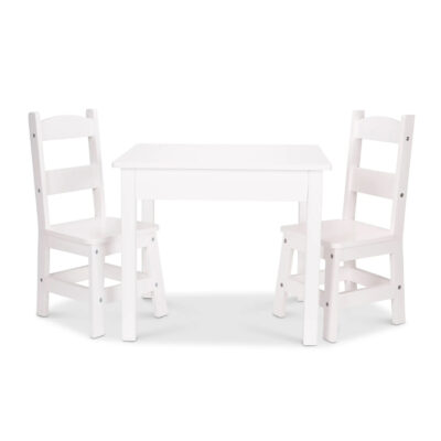 Melissa & Doug 3-Piece Wooden Table & Chairs Set, White – Ages 3-6 Years