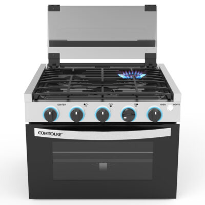 CONTOURE 17″ 3-Burner Drop-In Gas Range, Black with Stainless Steel Accents – Camping World Exclusive!