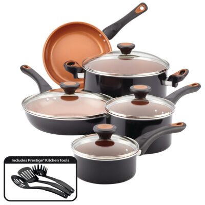 12-Piece Glide Copper Ceramic Nonstick Cookware, Black