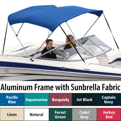 Shademate Sunbrella 3-Bow Bimini Top, 6’L x 46″H, 85″-90″ Wide