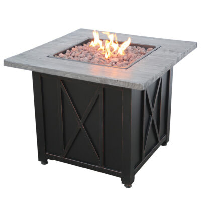 Endless Summer LP Gas Outdoor Fire Pit with Weathered Woodgrain-Printed Mantel