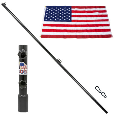 Glory Pole B&W Square-Style Gooseneck Flagpole Mount with 6′ Flagpole and 3′ x 5′ American Flag